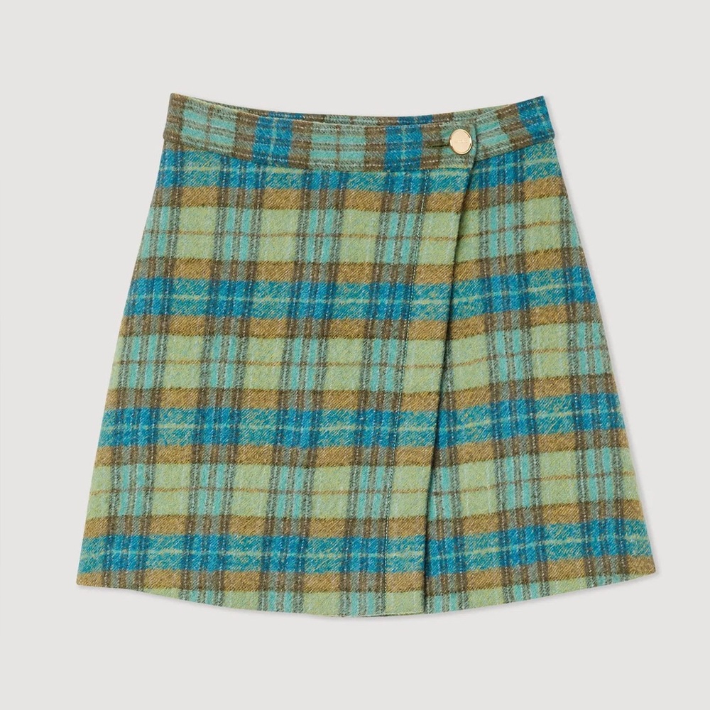 Sandro green plaid wrap skirt